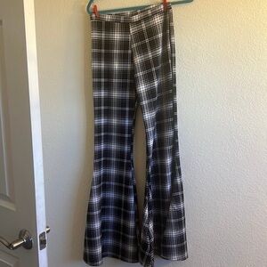 Black and White Plaid Flare Pants